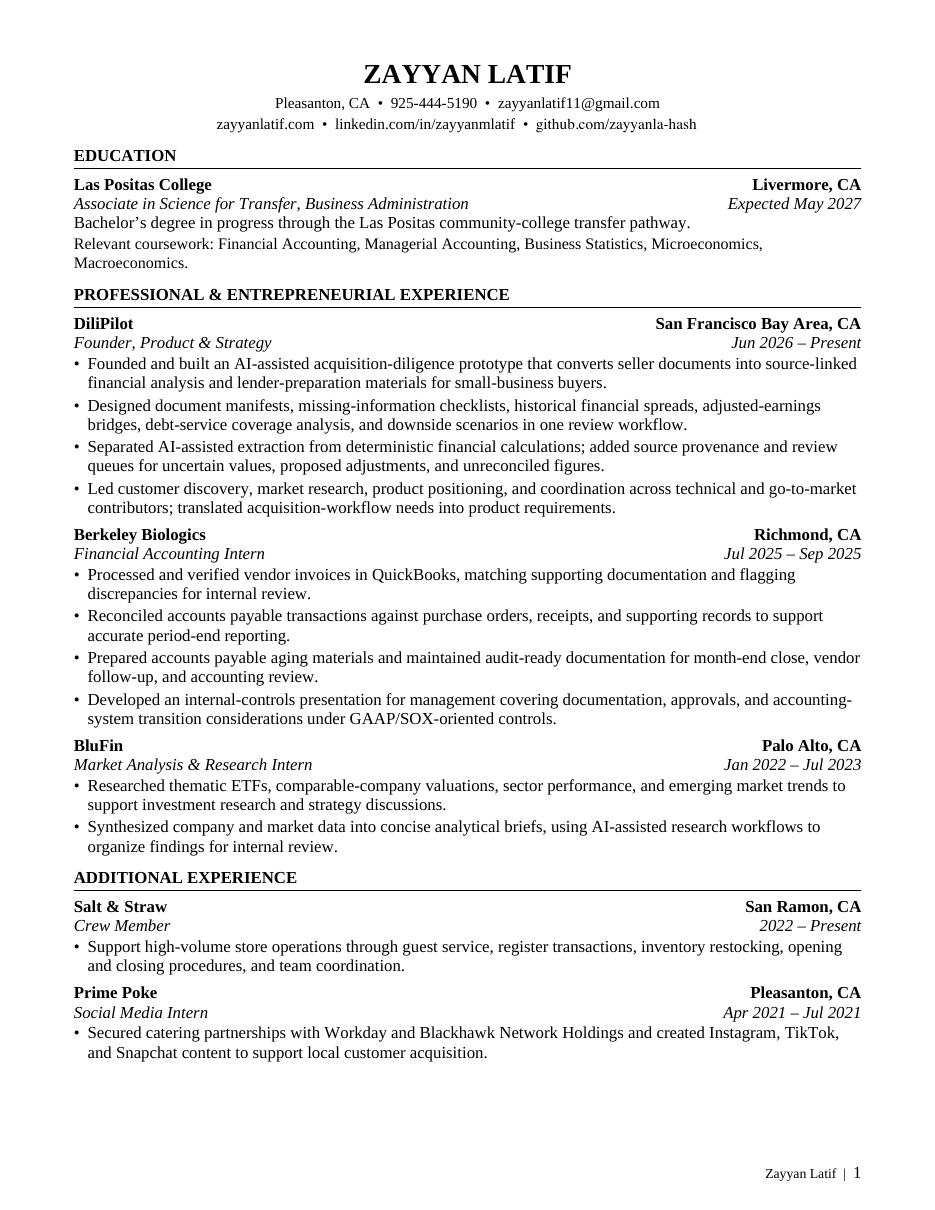Preview of Zayyan Latif’s résumé.